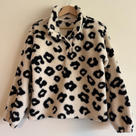 Loft Leopard Print Sherpa Snap Collar jacket size XS - Picture 2 of 7
